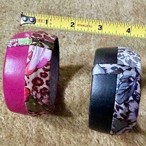 TASHA Leather and Silk large bangle bracelet- Berry multicolor Bohemian 90s Y2K